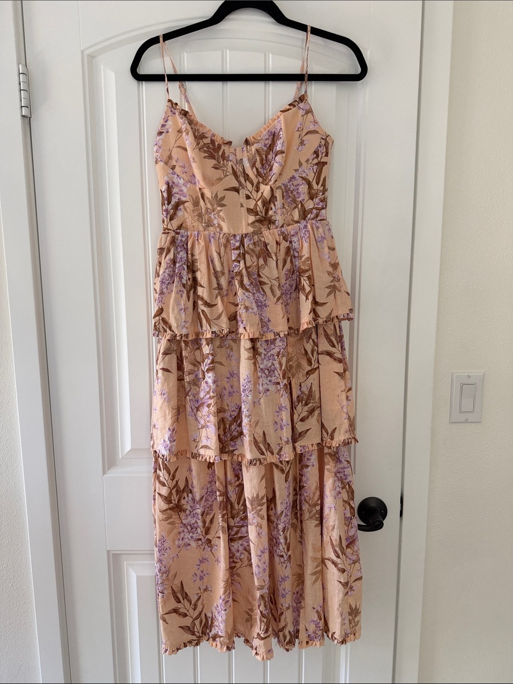 House of Harlow 1960 Peach Maxi Dress with Lavender Floral Print